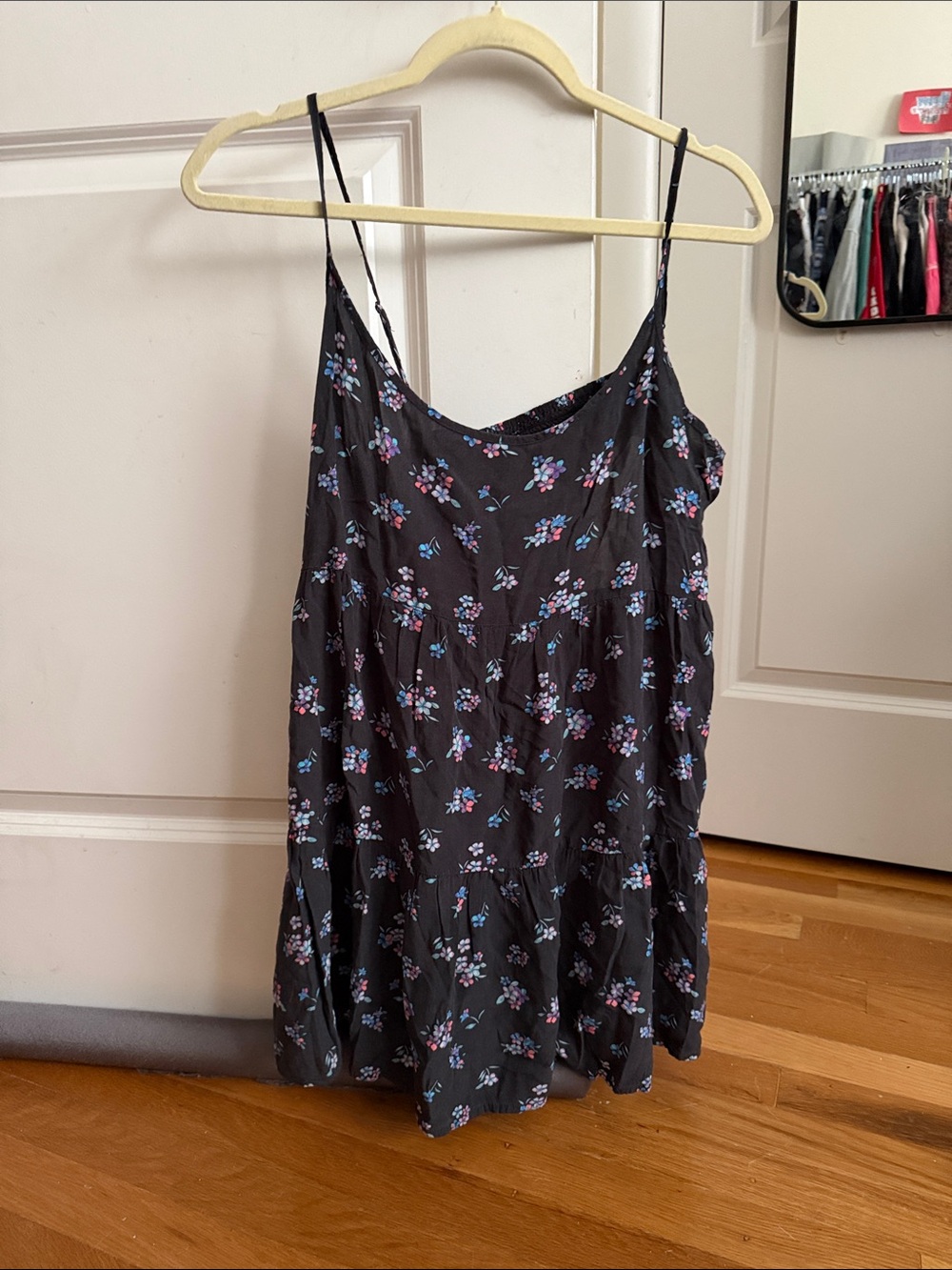 American Eagle Outfitters Black Floral Spaghetti Strap Tank dress